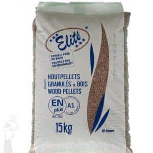 Eline Blauw houtpellets | ENplus A1 houtpellets | 975 kg | 65 zakken op een volle pallet | loofhout en naaldhout mix | bruine houtpellets
