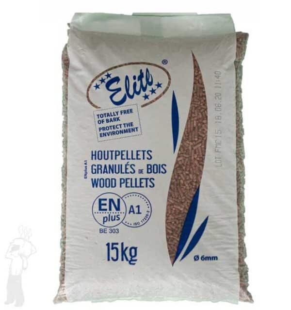 Eline Blauw houtpellets | ENplus A1 houtpellets | 975 kg | 65 zakken op een volle pallet | loofhout en naaldhout mix | bruine houtpellets