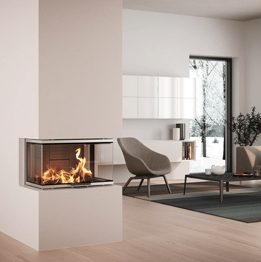 Hooijer - sfeerfoto 3 Strakke woonkamer met grijzige tinten en een gietijzeren kachel van Fireplace Haarden