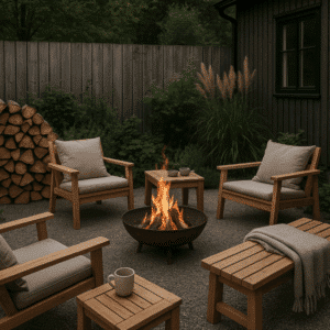 Zitplek in de tuin in scandinavische stijl