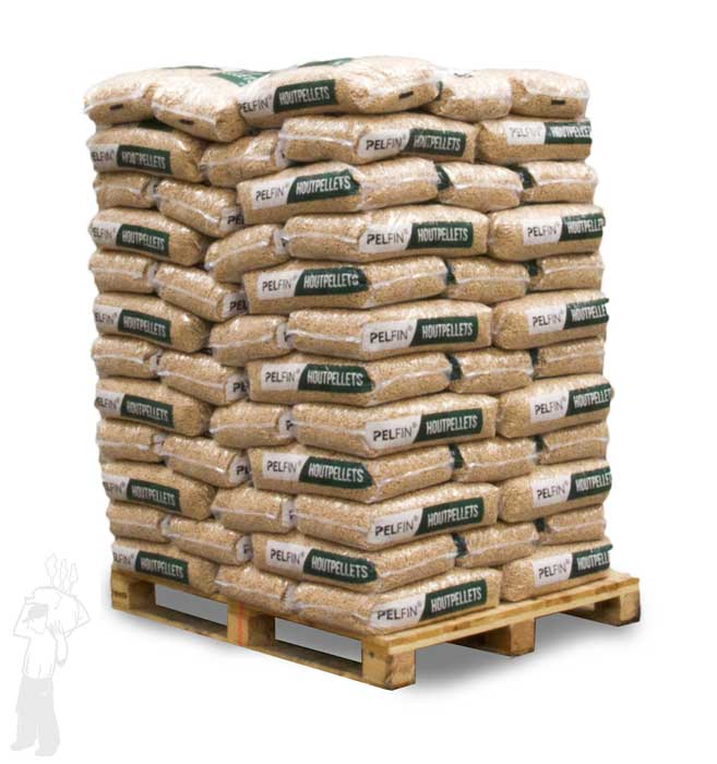 Pelfin witte houtpellets pallet zijaanzicht