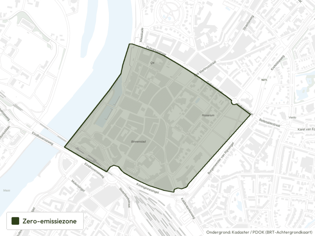 Kaart van de zero-emissiezone in Venlo